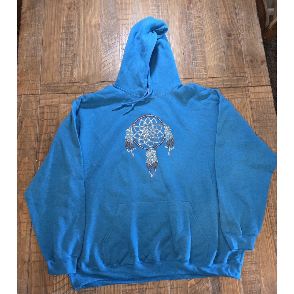Dreamcatcher Rhinestone Pullover Hoodie Womens Size 3XL Blue Sweatshirt VTG
